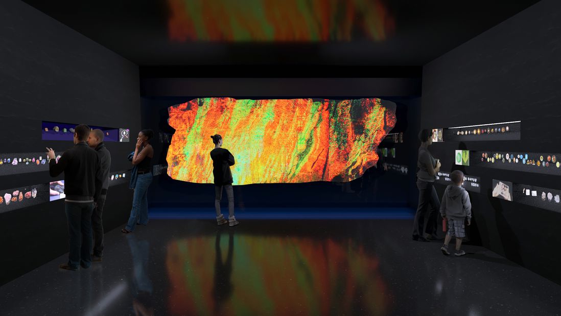 This conceptual rendering shows a fluorescence and phosphorescence gallery in the new Allison and Roberto Mignone Halls of Gems and Minerals. (Courtesy of Ralph Appelbaum Associates)